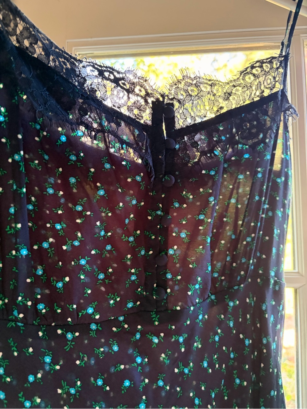 GAP Black Slip with Teal Floral Print and Lace Trim